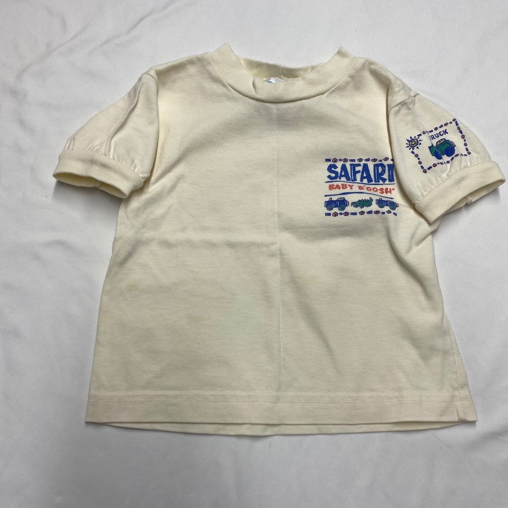 Vintage Baby B'gosh Safari Graphic T-Shirt 12 Months Cream Made in USA 90s